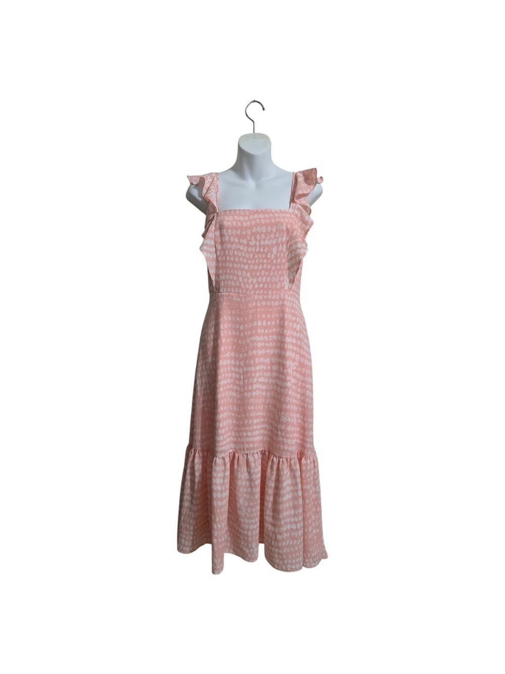 BCBG Paris Ruffle Strap Midi Dress In Sandy Dots Sz XS